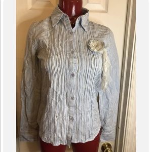 NEW WOMENS 52 WEEKENDS STRIPED BLUE BUTTON DOWN SHIRT - SIZE SMALL